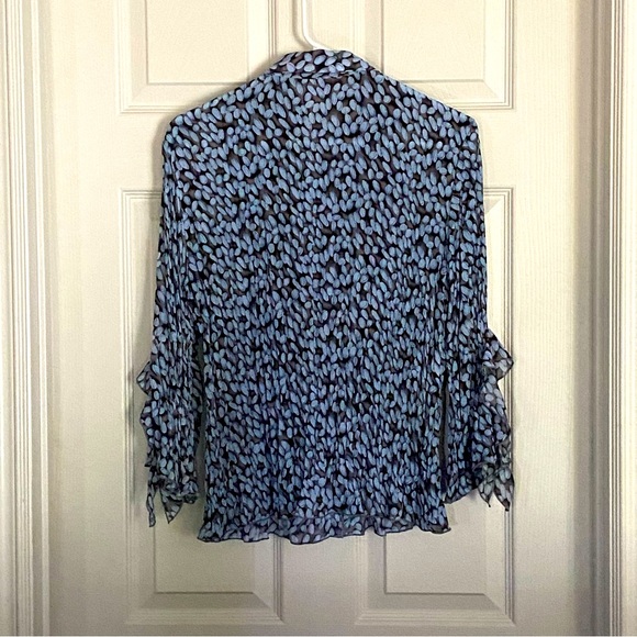 Ruffle blouse blue/tan - Picture 2 of 6